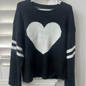 Griffin and Grace Black Sweater with White Heart & Sleeve Stripes